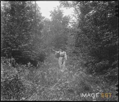 Femme dans une forêt (Vosges ?)